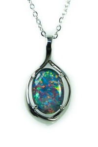 Authentic Fire Australian Triplet Opal Necklace Pendant White Gold Plated Sterling Silver
