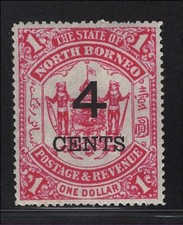 North Borneo Scott # 74 MH Surcharge 1895