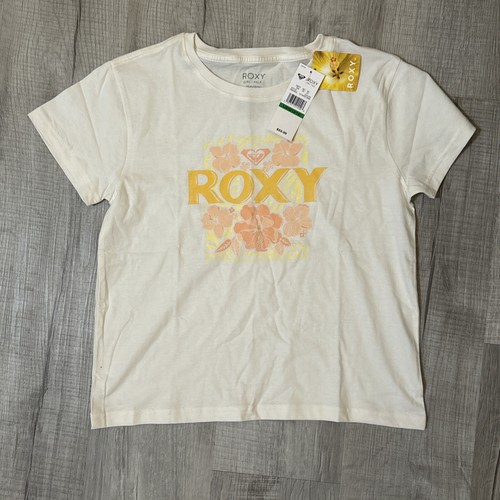 NWT Roxy Youth Big Girls Flowers Graphic Short Sleeve T-Shirt L(12/14)White Sand