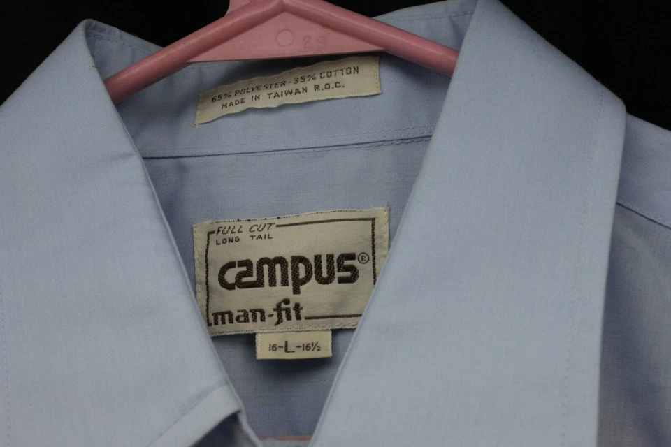 Vtg Campus Shirt Top Man Fit Full Cut Long Tail Urban Retro Light Blue Mod L 16 - Image 2 of 3