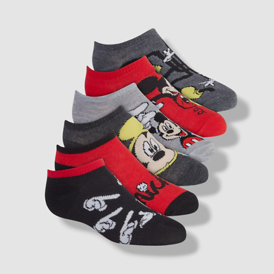 Disney Kid's Boy's Black Mickey Mouse 6-Pack Graphic Print Socks Size 5-6.5