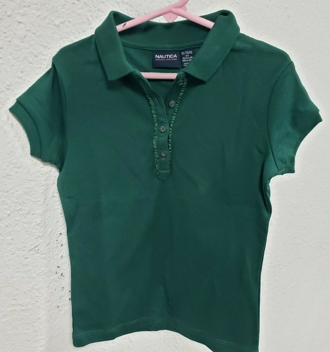 Nautica Girls' School Uniform Short Sleeve Polo w/ Ruffle Placket