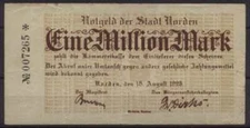 [23450] - EMERGENCY MONEY NORTH, City, 1 Million Mark, 18.08.1923, Keller 3945a, used