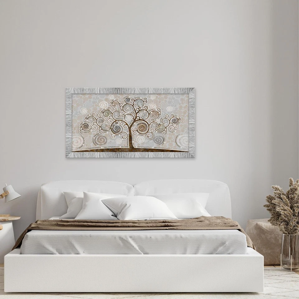 Quadro Moderno cornice Bianca Argento TREE 60x110 cm Glitter Albero della Vita - Immagine 4 di 4