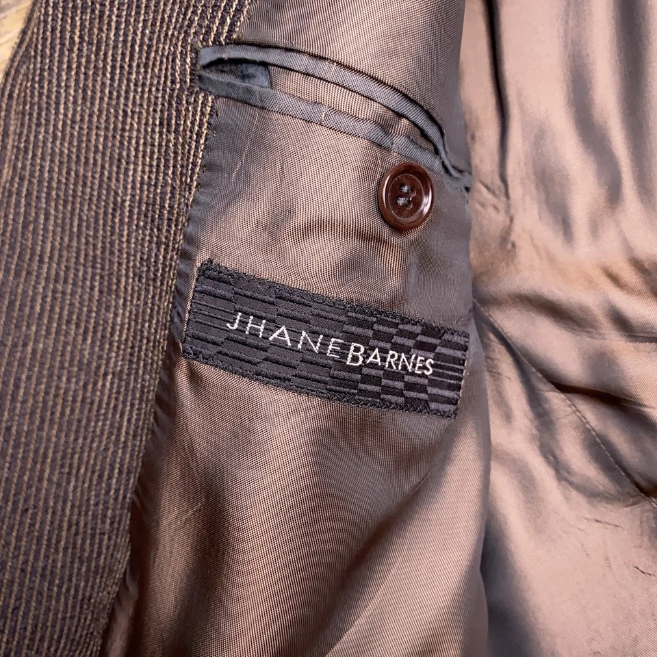 Abrigo deportivo Jhane Barnes para hombre 42 marrón a rayas lana Italia Blazer Foto 4 de 4
