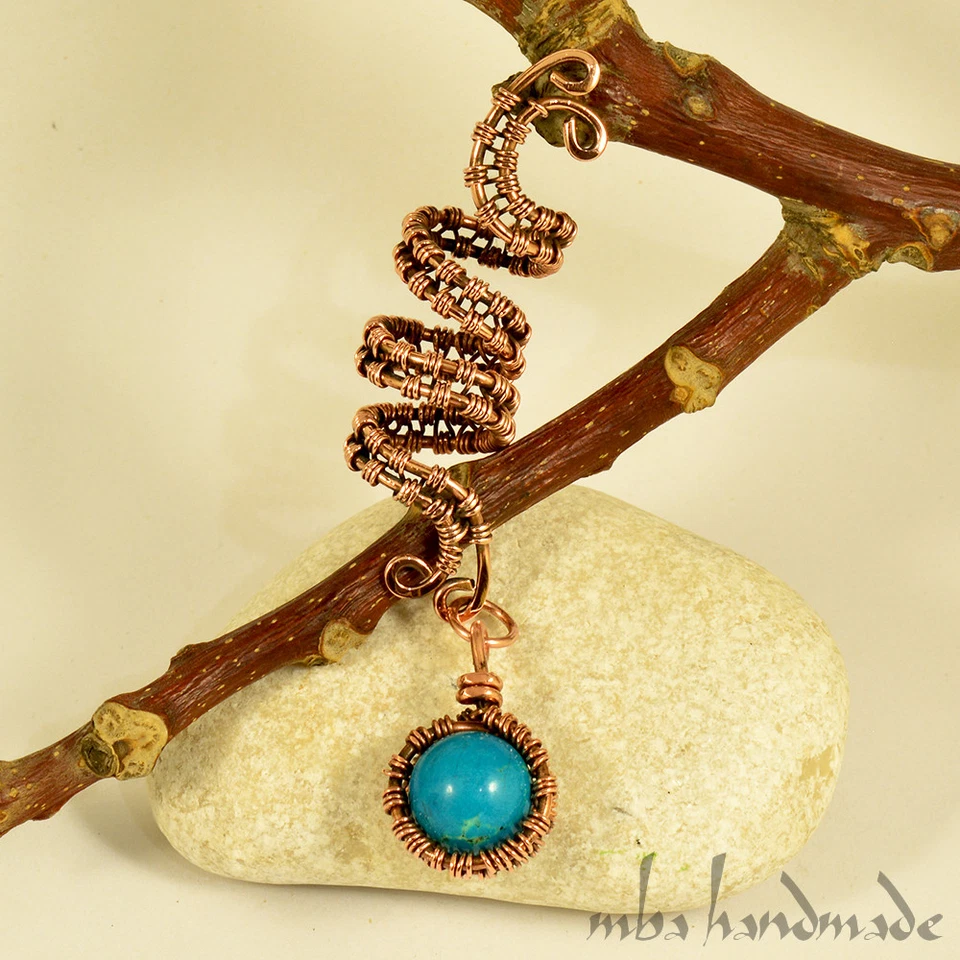 Espiral Cobre Turquesa Vikingo Cuentas Barba Rastas Accesorio para Cabello Foto 3 de 4