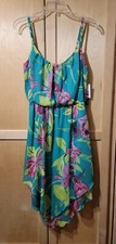 Womens As You Wish Dress Floral Green Print Handkerchief Hem Midi, Size Large