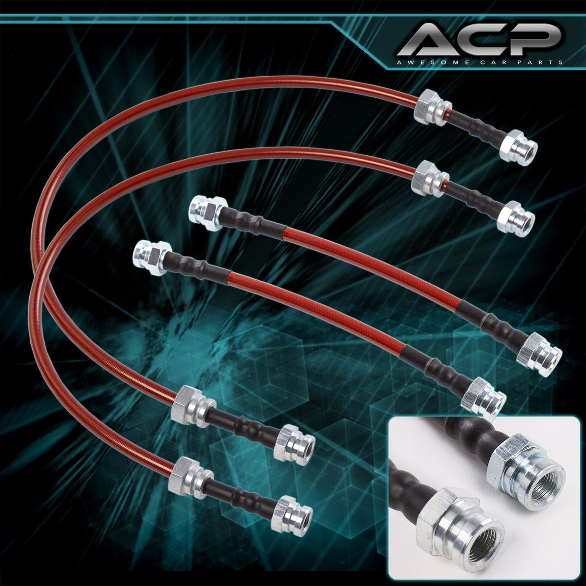 For 90-96 300ZX Z32 Red Stainless Steel Braid Oil Brake Line
