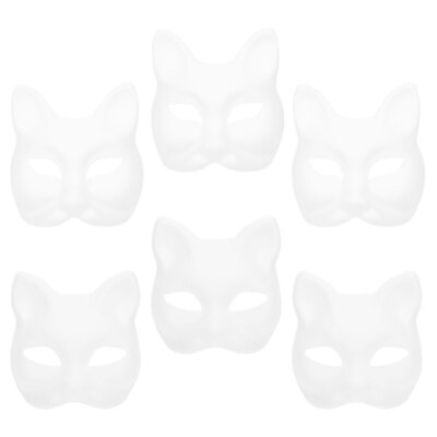 6PCS White Animal Masks Unpainted Blank Mask Fox Cat White DIY Paper Masks New