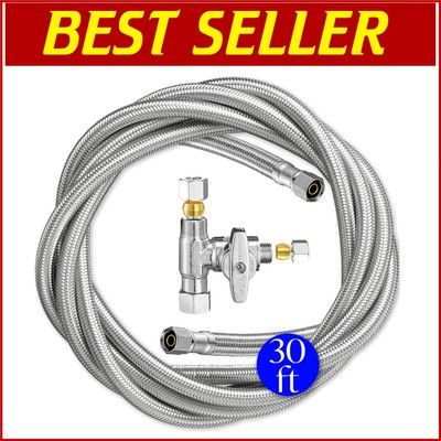 Durable 30' Stainless Steel Water Line Kit with Compression Fittings for Fridges