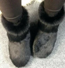 Real Mink Fur Furry Women Glossy Fur Snow Warm Boots Ladies Flats Winter Shoes