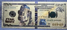 24k Gold Plated R2-D2 Star Wars Banknote Collectible $100 Bill