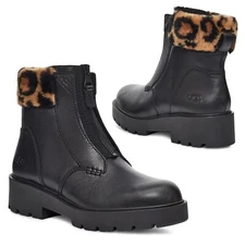 UGG Womens Czeriesa Panther Print Cuff Waterproof Leather Ankle Boots Black US 9