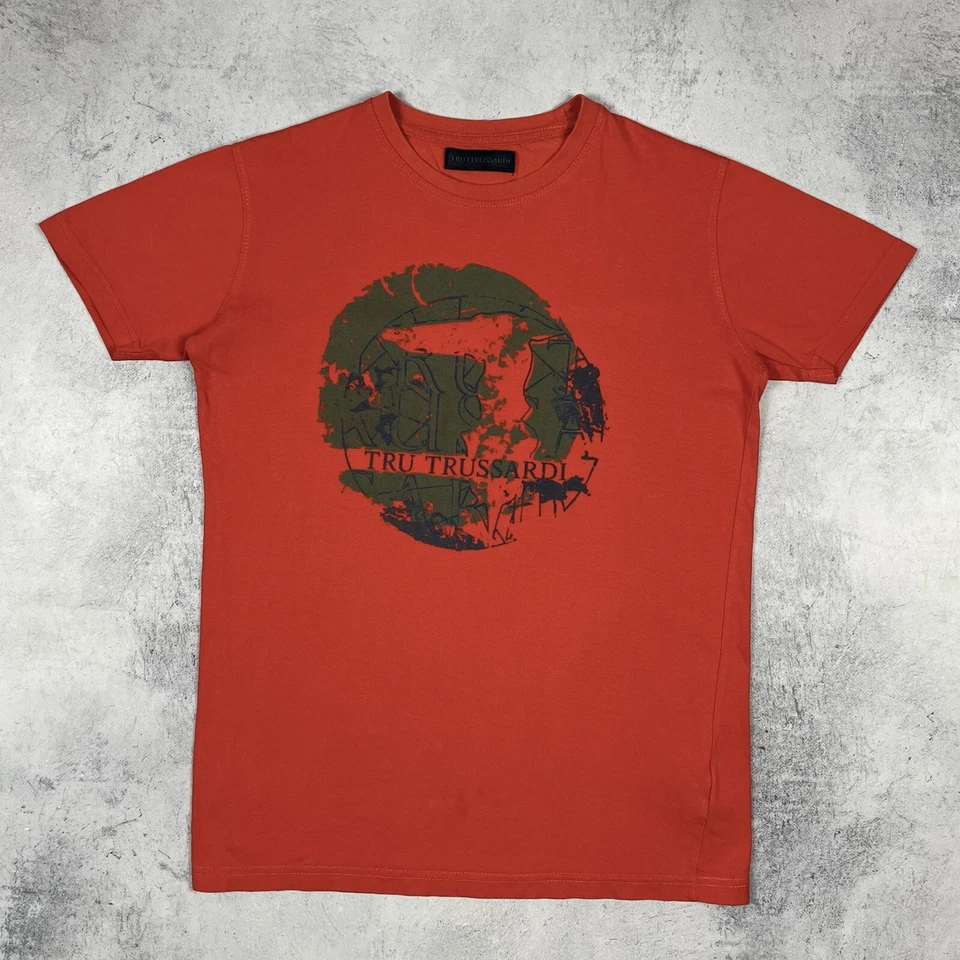 Mens Trussardi Big Logo Luxury Short Sleeve T Shirt Red Size Small 100% Cotton - Image 2 of 4