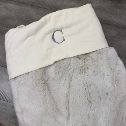 Pottery Barn Faux Fur Alpaca Stocking Ivory Tan Large Monogrammed “C” NWOT - Picture 3 of 6