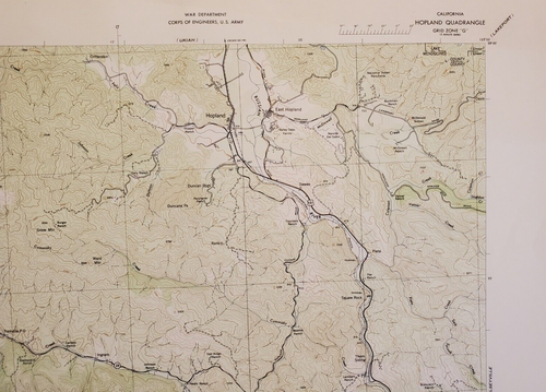 Hopland Quadrangle, CA 1944 VTG Topo Map WAR DEPT Grid Zone "G" - Picture 4 of 6
