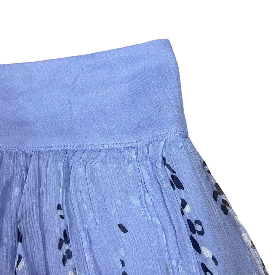 Express Light Blue Black Polka Dot Peasant Ruffle Boho Silk A Line Skirt Size 8 - Изображение 2 из 4