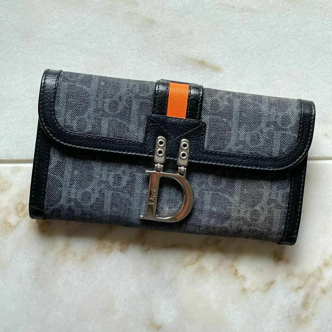 Portefeuille Christian Dior Trotter Flight bleu marine noir 6,8 pouces