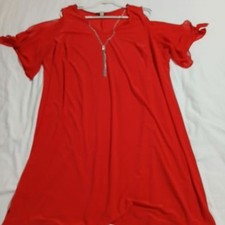 CB Plus-Sized 24 Red Peak-a-Boo Shoulder Dress w/ Jewelry Accent Knee Length