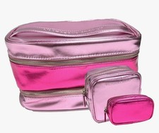Victorias' Secret 3 Pc Train Case Make Cosmetic Travel Bag Set Pink