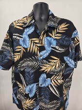 Makani Hawaiian Shirt Large Black Floral Lightweight Aloha Camp Beach Men