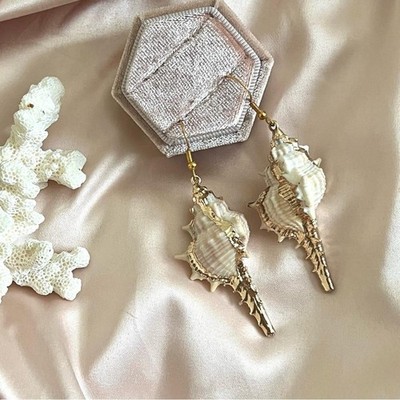 Sea Snail Shell Gold Plated Hook Earrings