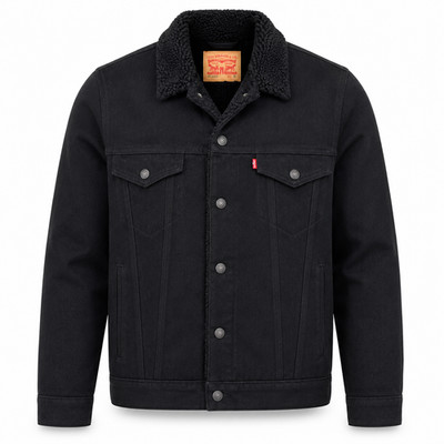 Levi's Men's Premium Soft Flannel Sherpa Lined Multi Pocket Trucker Jacket Black