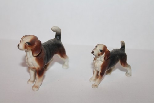 Vintage Bone China Beagle Dogs Two Dog Beagles Miniature Animal Figurine Set