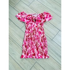 SHEIN Breezaya Smocked Off Shoulder Mini Dress Boho Floral Bodycon Size S