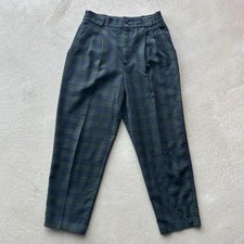 Vintage 80s Plaid Pleated Pants/Trousers Navy Green Grunge Goth Womens Size 10