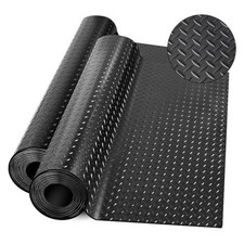 Diamond-Plate Rubber Flooring Rolls, 21FT 16IN Garage Floor Mat, 4  7Ft Black