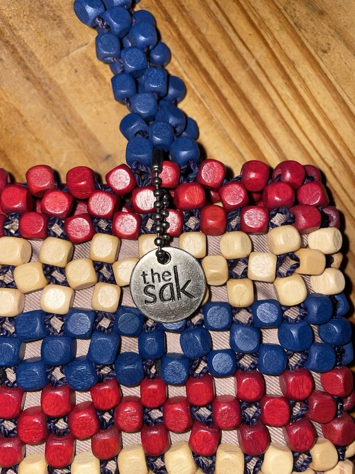 Bolso de Mano Pequeño THE SAK Montara Madera Cuentas ROJO AZUL Y TOSTADO NUEVO SIN ETIQUETAS Foto 4 de 4