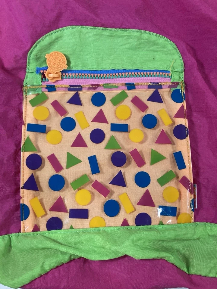 80s Style Backpack Pink Geometric Bookbag Cinch Tote Retro Colorful Festival Y2K - Image 3 of 4