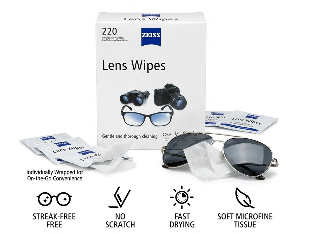 ZEISS Lens Wipes 220 Count Pre-Moistened Eyeglass Cleaning Wipes Streak Free