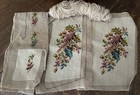 Vintage Needlepoint Tapestry Canvas Floral Flowers - Set Of 3 Pieces Unfinished — photo 1