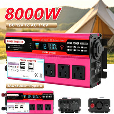 8000W DC 12V to AC 110V 120V Car Power Inverter Converter 3AC 3USB 1Type-c