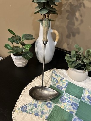 Vintage Primitive Boye Stainless Steel Ladle Teardrop Shape Green Handle
