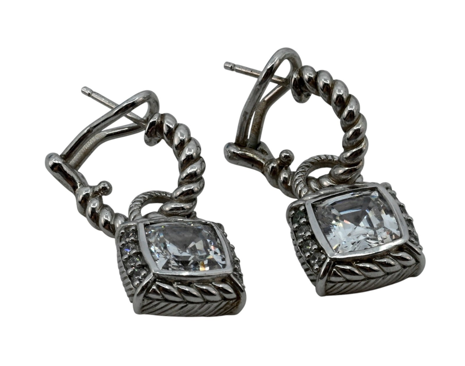 Judith Ripka Solid 925 Sterling Silver Huggies Dr… - image 2