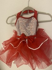 Weissman Dance Costume Size XSC Girls Small 4/5 Red Sequins  Bow Tutu New 