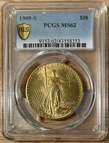 1909-S $20 Saint-Gaudens Double Eagle Gold Coin San Francisco PCGS MS62