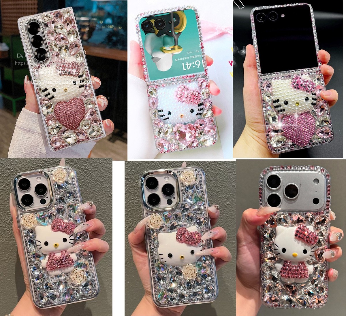Bling 3D Hello Kitty Case for Samsung Z Flip Fold 8 7 6 5 4 Moto
