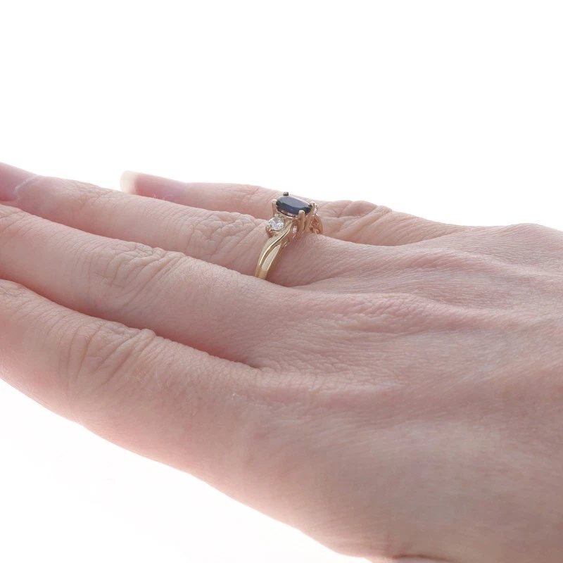 Yellow Gold Lab-Created Sapphire & Cubic Zirconia Bypass Ring - 10k Oval .72ctw - Image 4 of 4