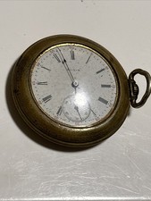 Antique Elgin Open Face Pocket Watch 15j Works Great W/Keystone Case