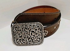 ARIAT Girls RHINESTONE FILIGREE WESTERN BELT Sz 24 Floral Brown Leather