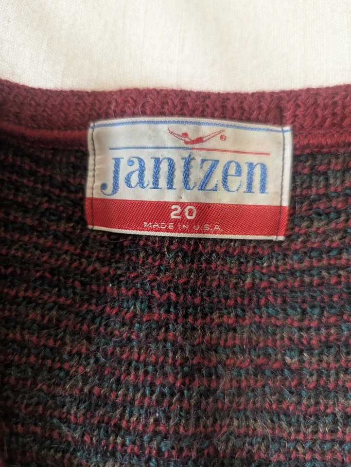 Suéter Jantzen De Colección Rojo Verde Navidad Cuadros Tejido Difuso Hecho en EE. UU. Talla 20 (M) Foto 3 de 4