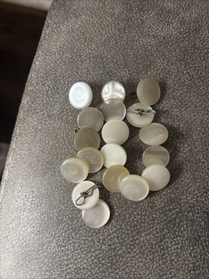 Vintage Round Iridescent Ivory Color Toggle Buttons Wire Shank 1/2 Lot of 18