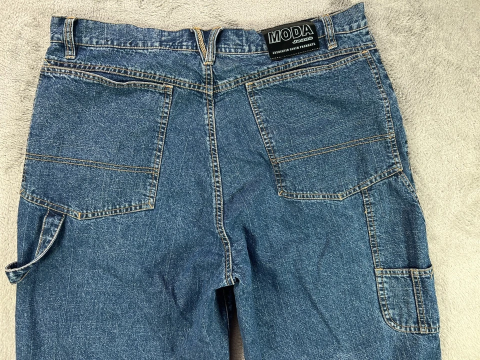 Vintage MODA Jeans Mens 38x32 Cargo Skater Jeans Grunge Hip Hop Distressed USA - Image 3 of 4