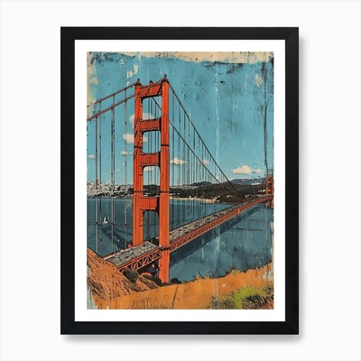 Kitsch Golden Gate Bridge Collage 2 gerahmte Wandbilder Poster Leinwanddruck Bild