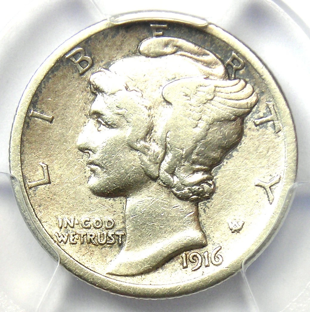 1916-D Mercury Dime 10C Coin - Certified PCGS AU Details - Rare Key Date in AU!
