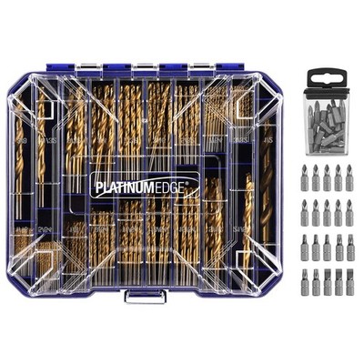 276pc Titanium Twist Drill Bit Set with S2 Bits 135° Tip High Speed Steel, Si...